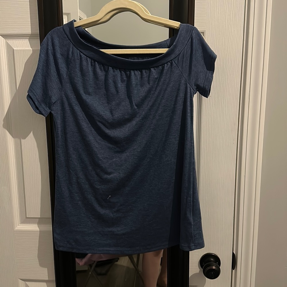 Shein size small blue off the shoulder asymmetrical shirt